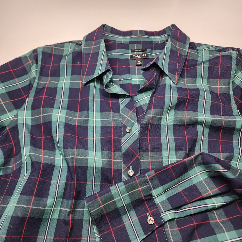 Talbots Top Women's 16P Black Watch Scottish Tartan Plaid Navy Green Red Popover - Picture 4 of 9